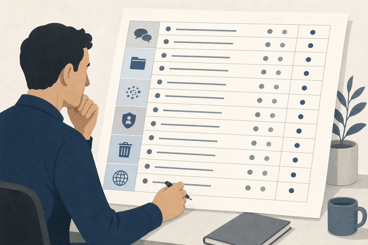 Illustration of a buyer checking an AI vendor's data retention worksheet