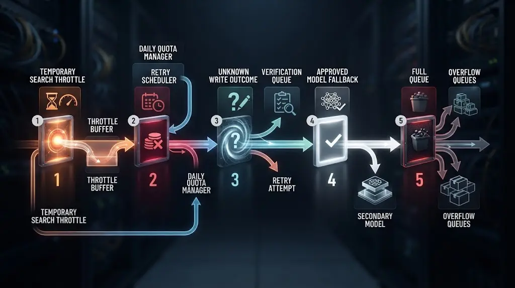 Illustration of a worked AI agent rate-limit recovery sequence