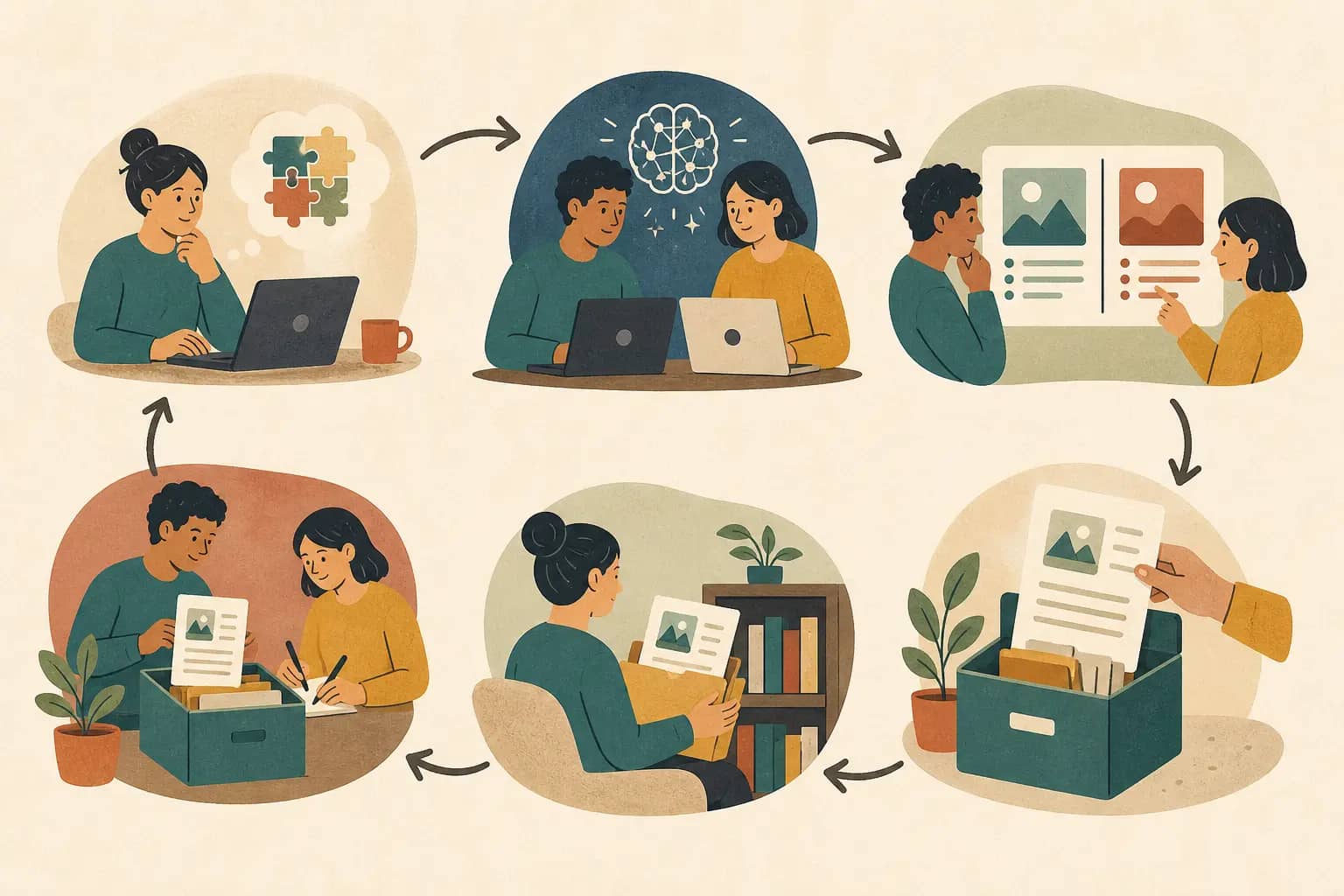 Illustration of a recurring small-team AI microlearning loop