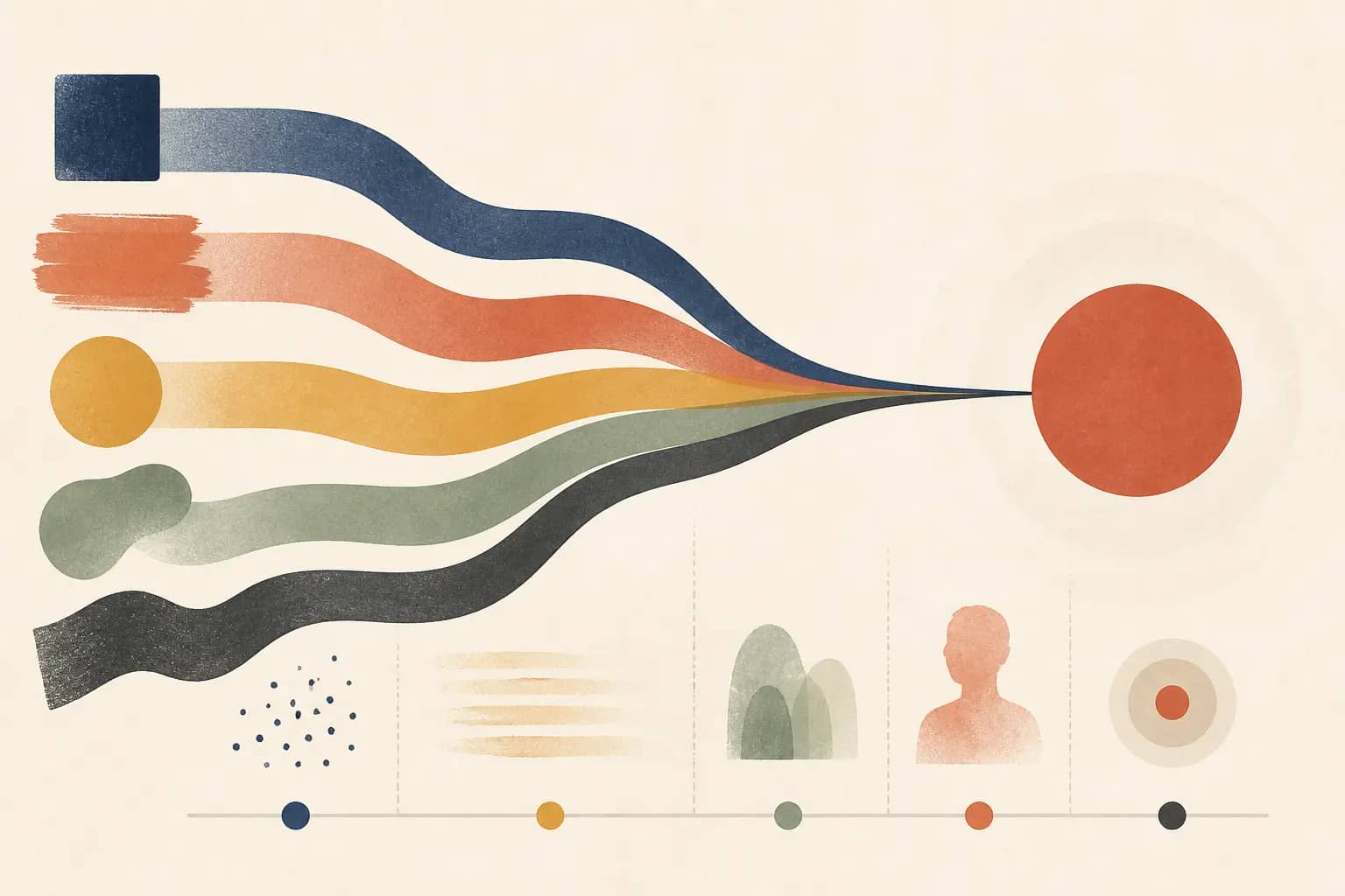 Illustration of an open-ended AI response being measured through outcomes, criteria, human judgment, and release rules