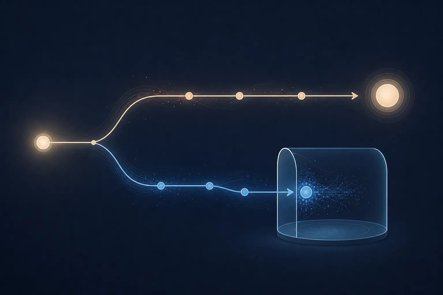 Illustration of shadow mode where a candidate AI path is inspected without changing the user result