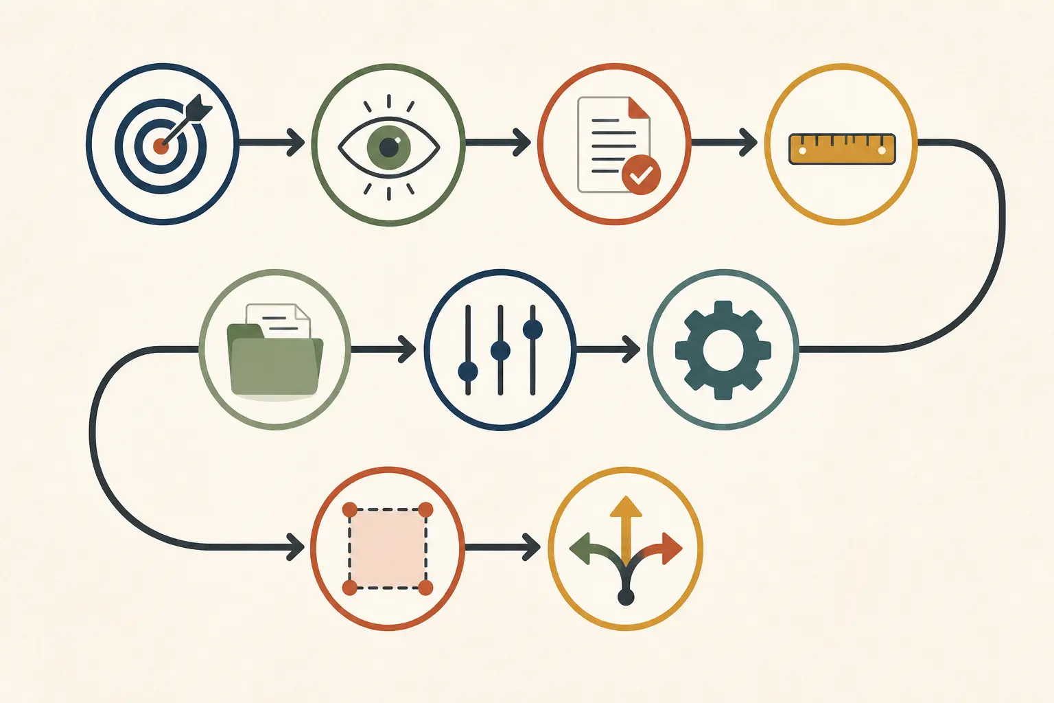 Illustration of a nine-step readiness procedure ending in pilot, deterministic automation, repair, evidence, control review, or reject branches