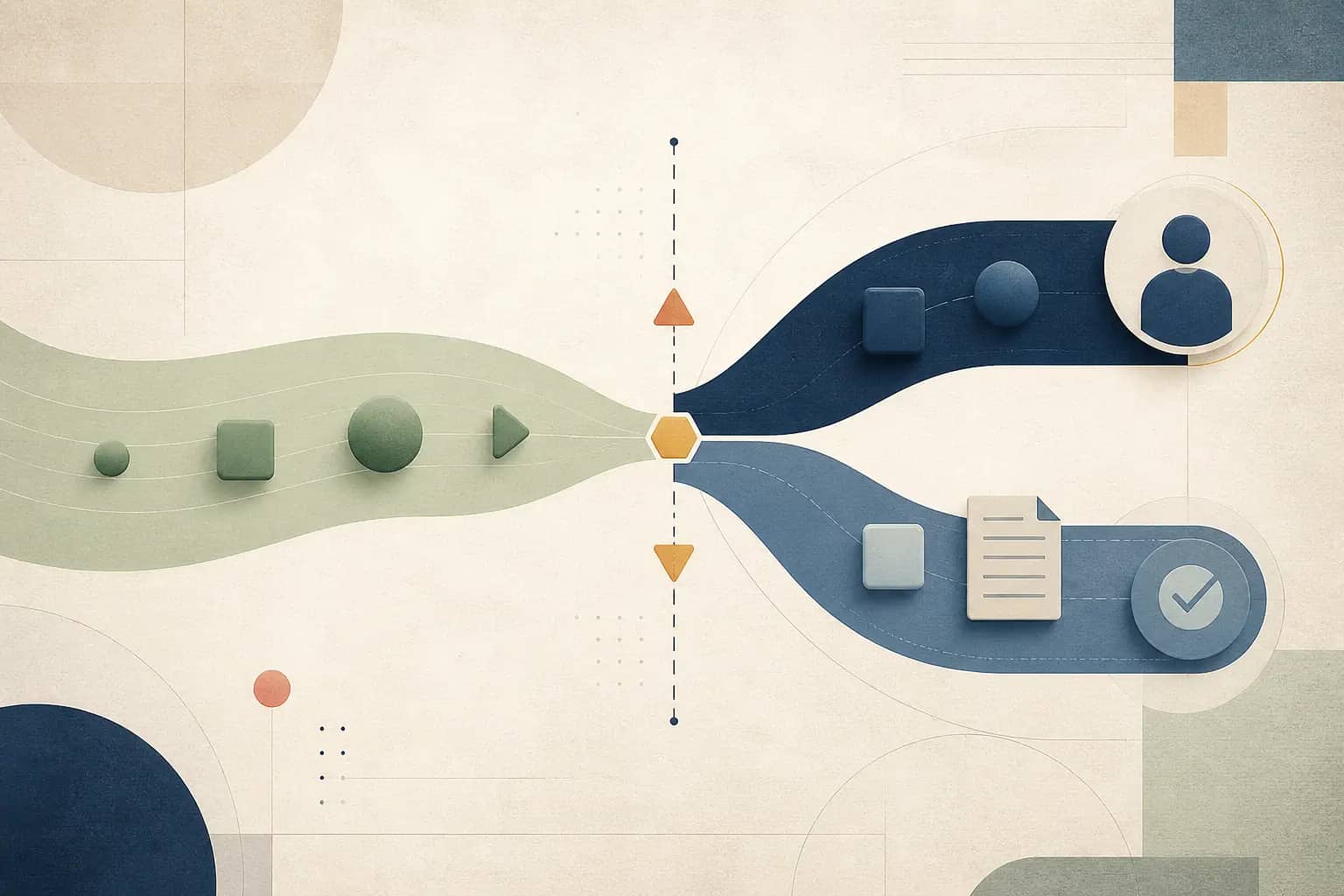 Illustration of a risk boundary routing low-consequence assistance toward automation and high-impact decisions toward documented human judgment