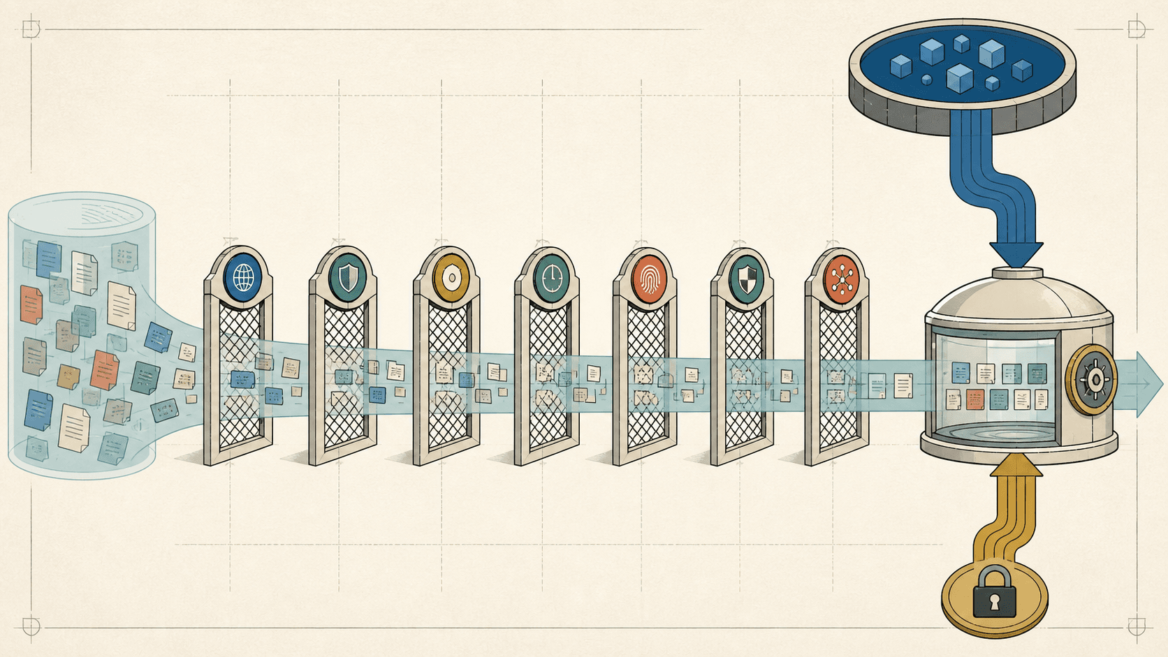 A failed multi-agent workflow being reconstructed from a bounded checkpoint before a safe resume