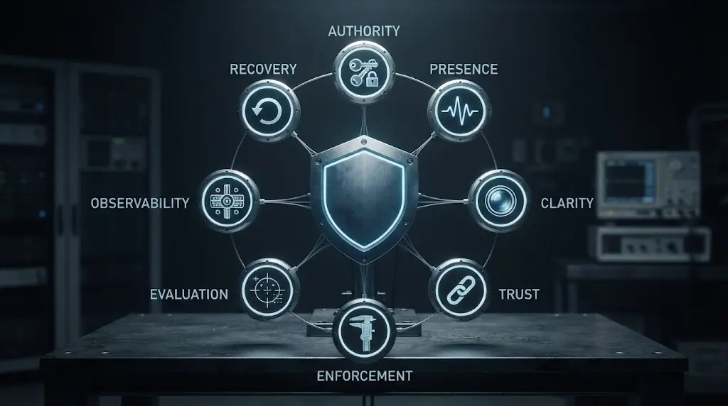 Illustration of an AI agent instruction-compliance release gate with eight engineering checks