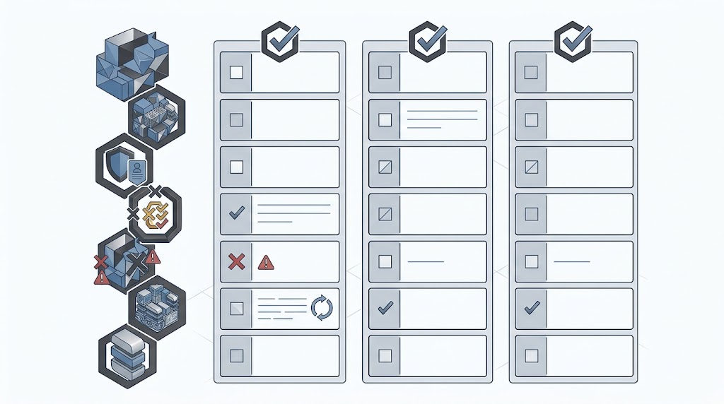 Conceptual comparison worksheet for a multi-agent handoff, showing context, artifact, authority, verification, and failure checks