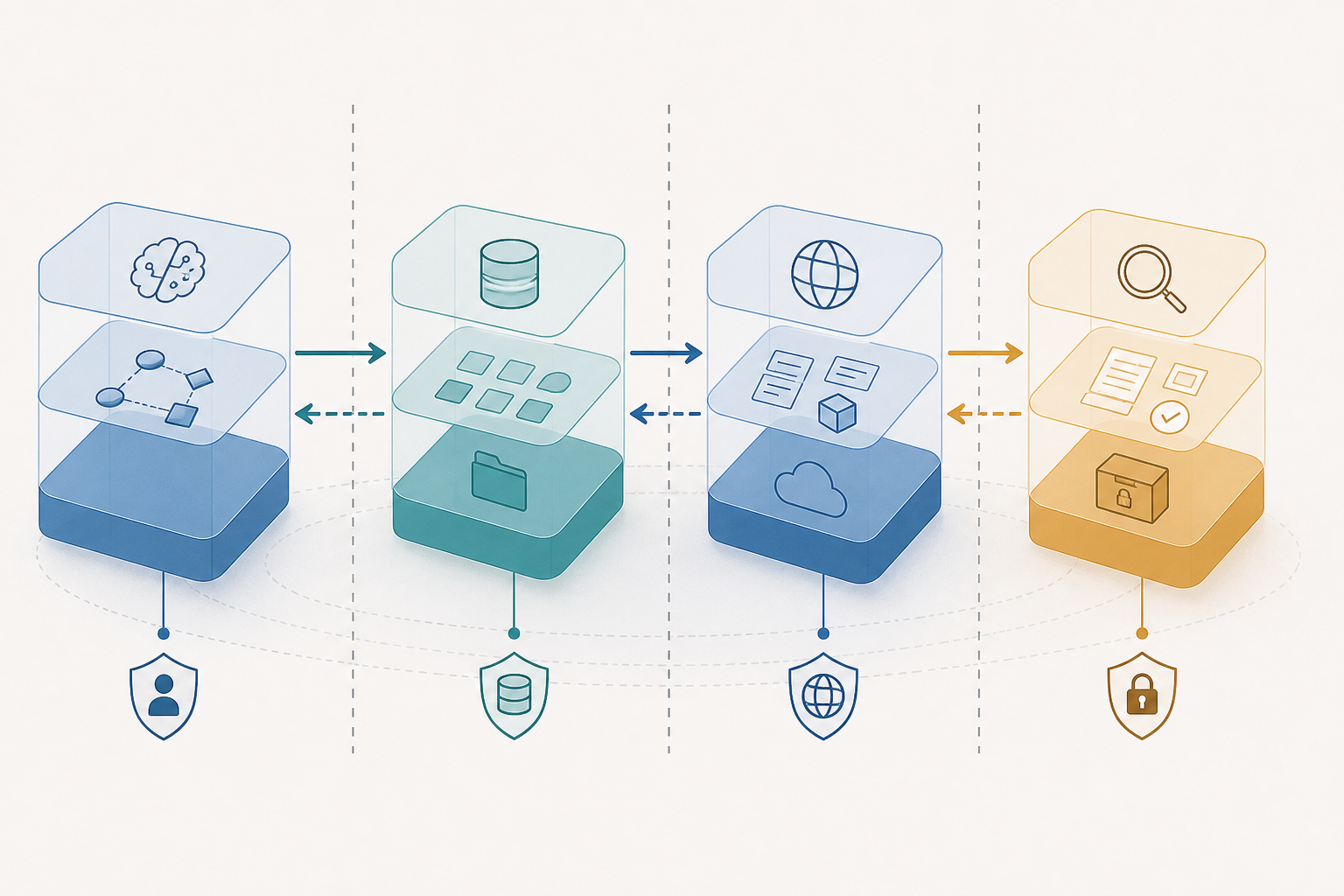 Illustration of task state, agent memory, live facts, and audit evidence as separate layers