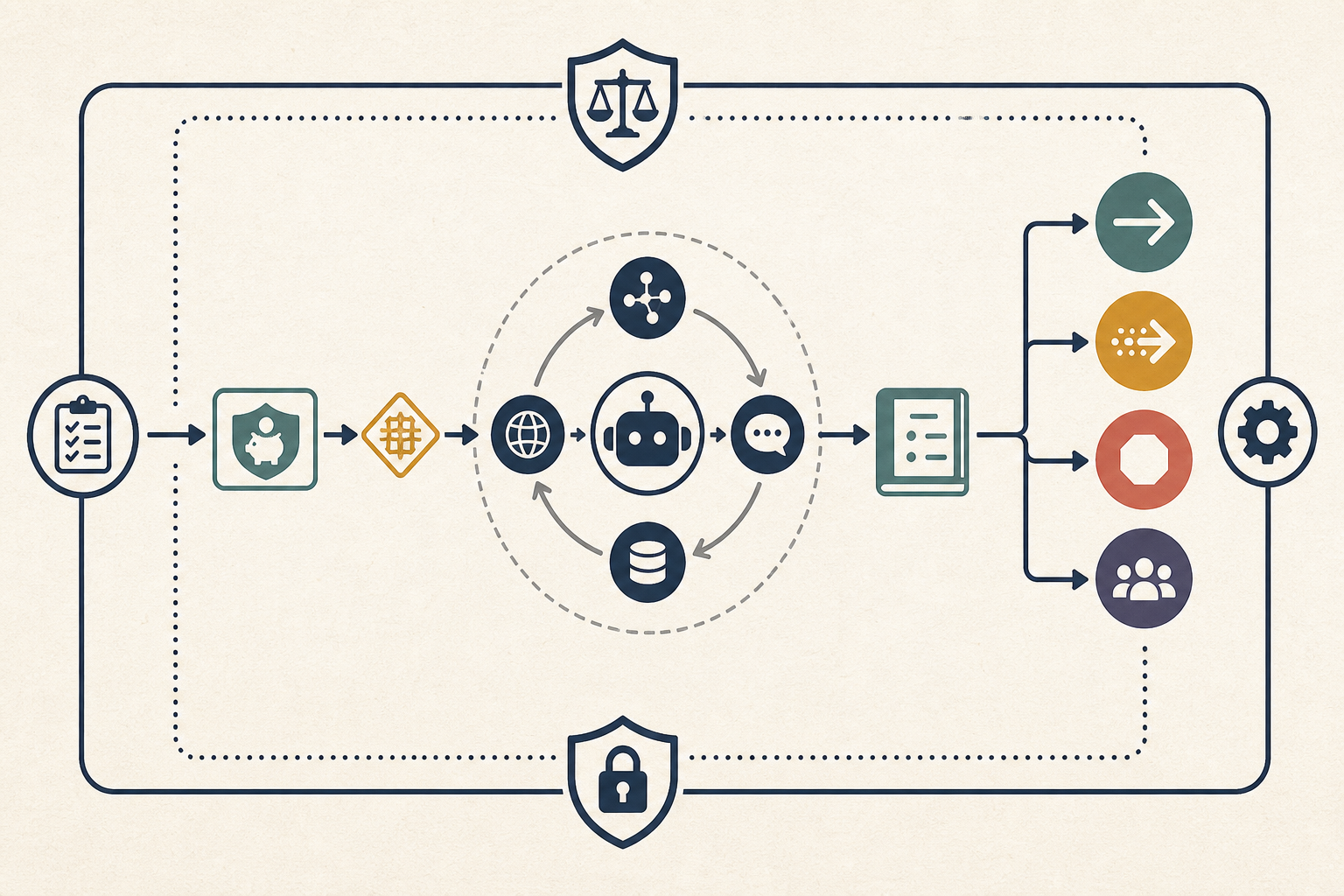 Illustration of an AI agent budget enforcement flow