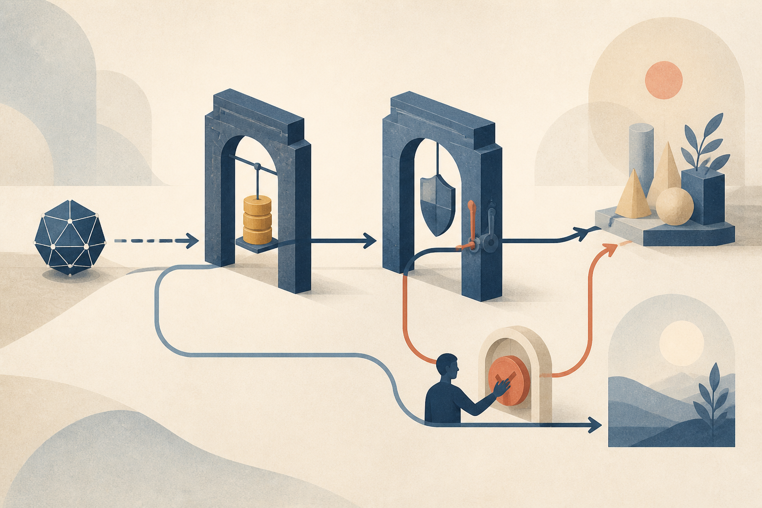 Illustration of separate cost and consequence gates for an AI agent