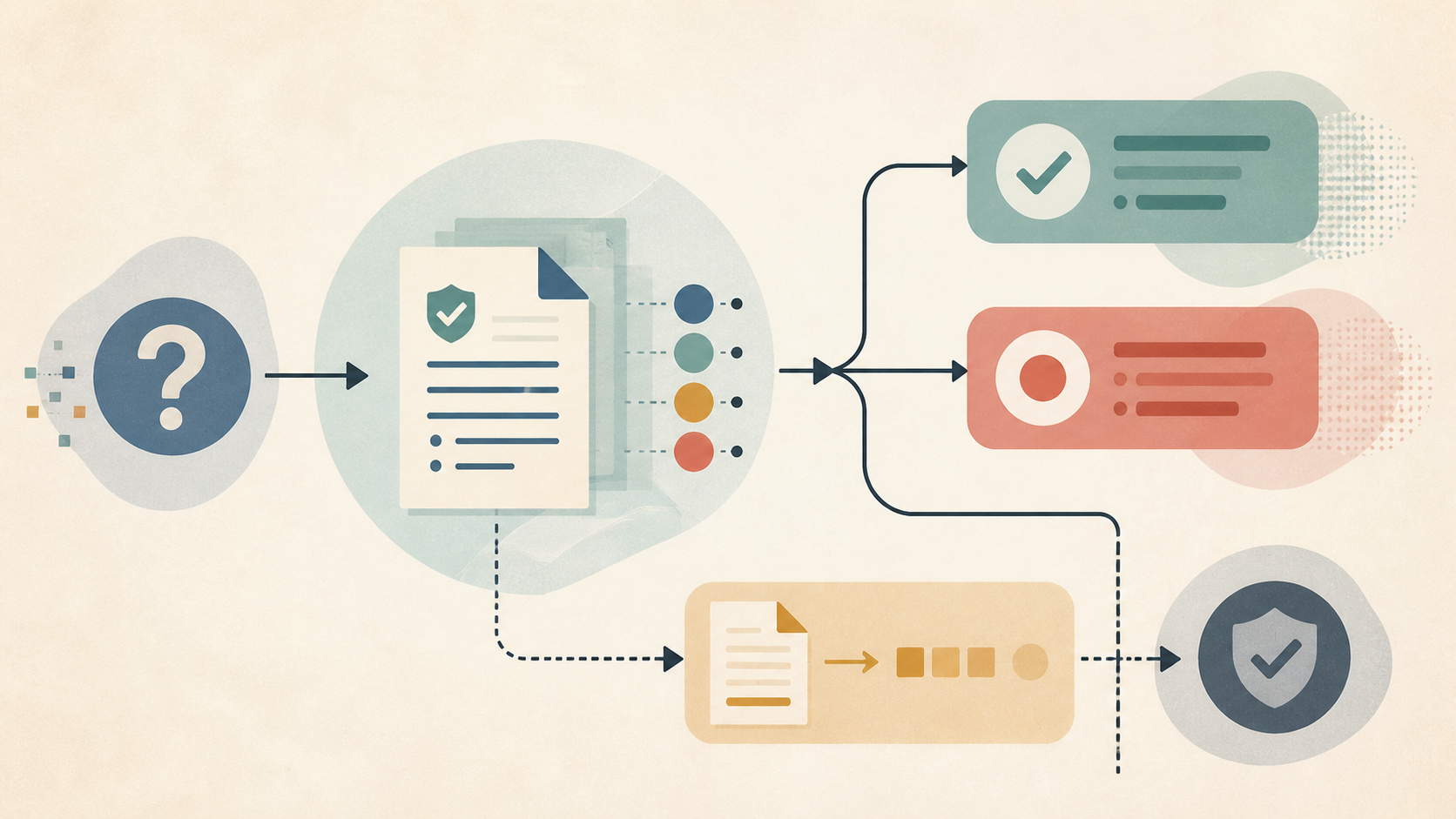 Workflow from an internal policy question through grounded retrieval, abstention, and optional human-approved drafting