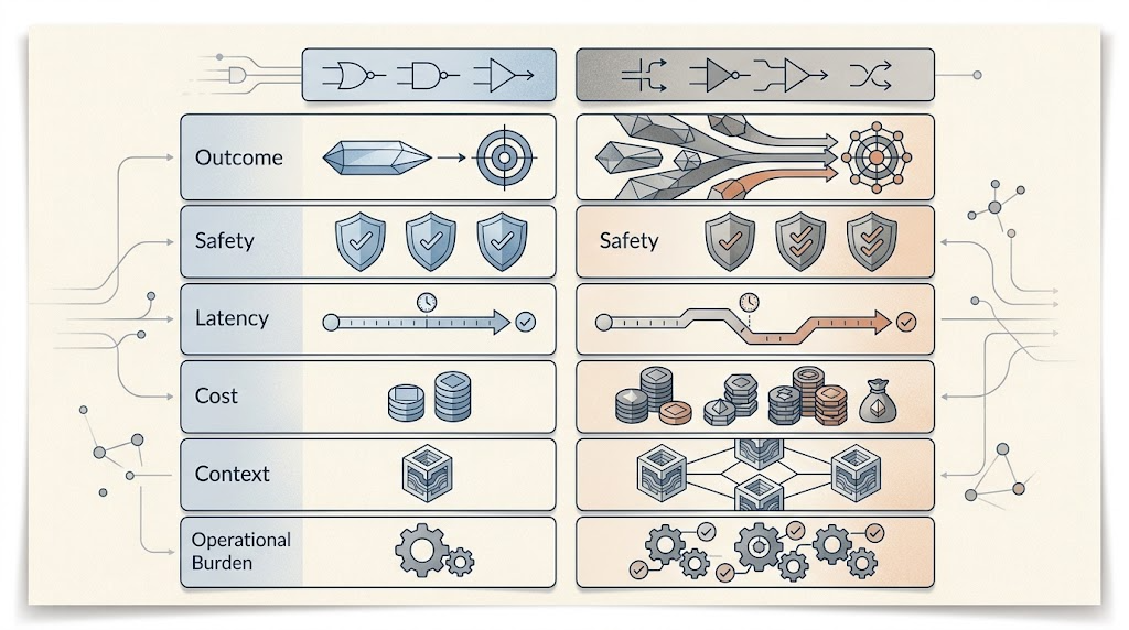 Conceptual comparison board for evaluating single-agent and multi-agent architectures