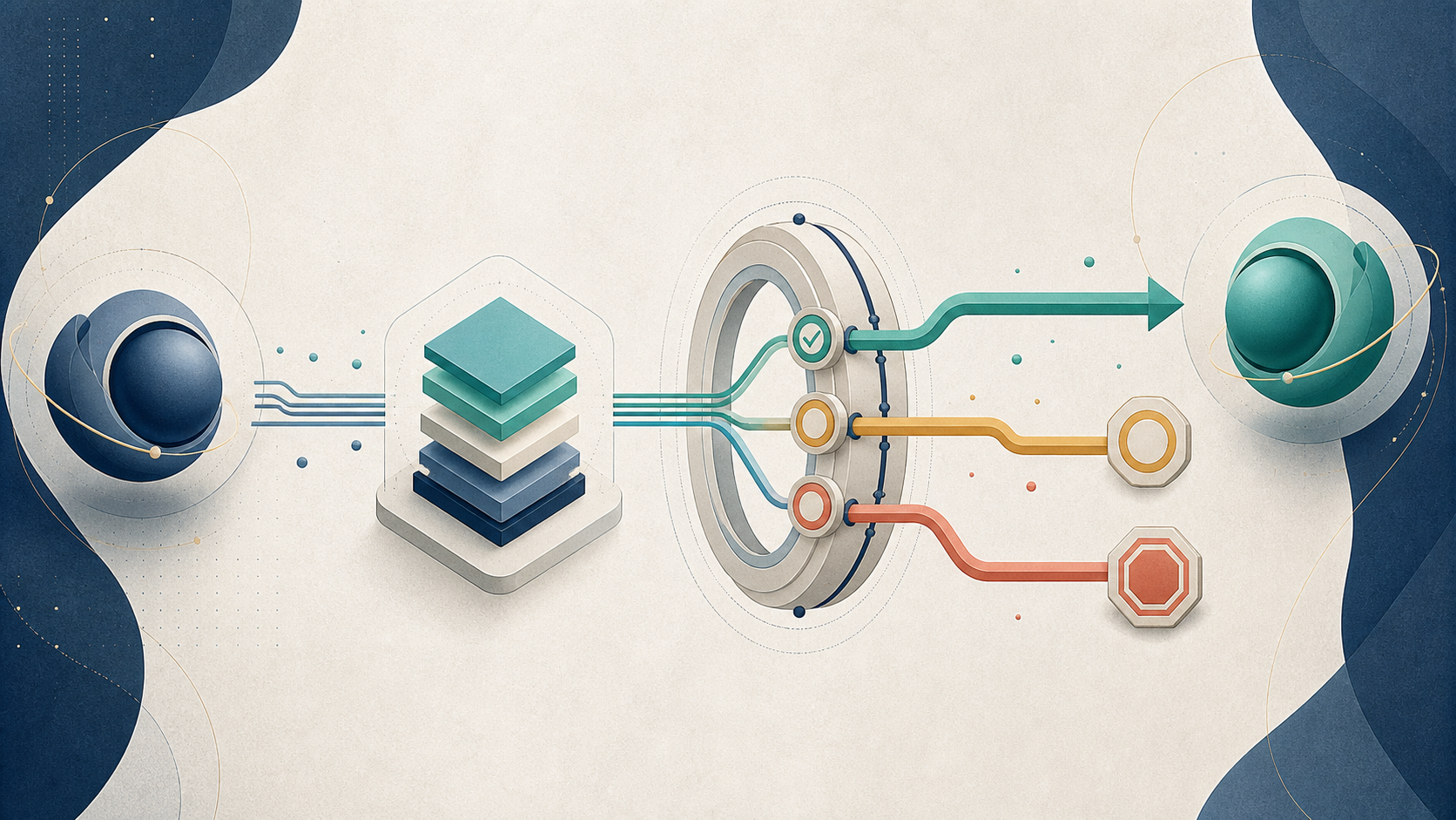 Conceptual illustration of an AI agent returning a structured artifact through validation before another agent can consume it
